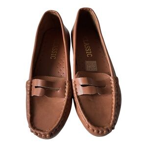 Classic Women's Brown Faux Leather Penny Loafers Slip On Size EU 36 US 5.5
